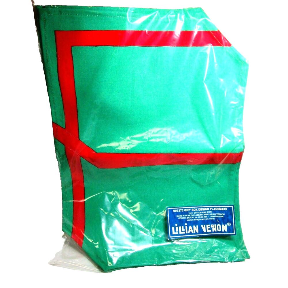 Lillian Vernon Placemats Green and Red Fabric 13x18 Inches Rectangle Set of 4